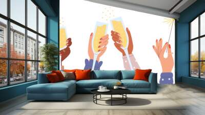 Hands with glasses for holidays Wall mural