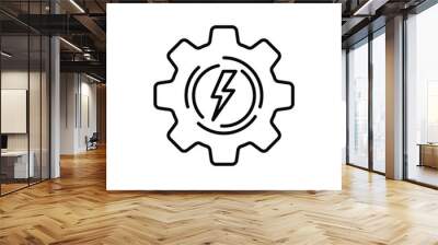 simple thin line gear with lightning black icon. stroke art style trend modern logotype graphic lineart web design isolated on white background. concept of electrical technology and thunderbolt in cog Wall mural