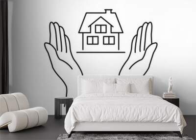 woman hands like real estate insurance. flat simple linear style trend modern logotype graphic art sketch design isolated on white background. concept of home alarm system sign or apartment assurance Wall mural