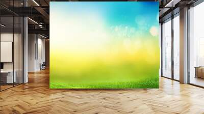 abstract bright gradient motion spring or summer landscape texture background with natural green blue bokeh lights and yellow bright sunny sky beautiful backdrop with space for design Wall mural