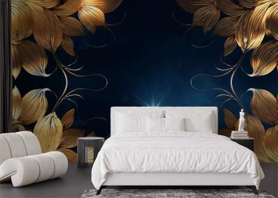 abstract golden floral background at night vintage card template with drawing flowers Wall mural