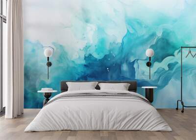 Gorgeous blue abstract background art paint pattern ink texture watercolor. Abstract design luxury wallpaper modern paper ink painting water flow. Wall mural