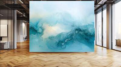 Gorgeous blue abstract background art paint pattern texture. Abstract design luxury wallpaper modern paper painting flow of lines and splashes. Wall mural