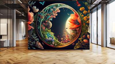 Winter to spring equinox art concept.  Wall mural