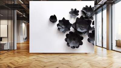 black paper flowers on white background cut from paper Wall mural