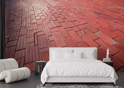 close up of diagonal red brick flooring with rectangle pattern Wall mural