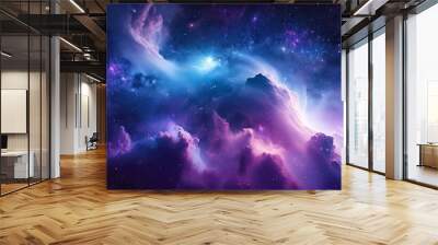 nebula galaxy background with purple blue outer space cosmos clouds and beautiful universe night stars generative ai Wall mural