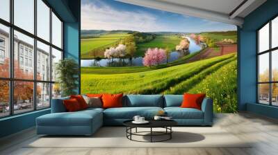 springlike river flowing through fields Wall mural