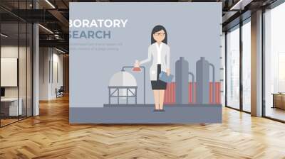 Laboratory research. Chemical tests. Quality control specialist. Modern flat concept. Wall mural