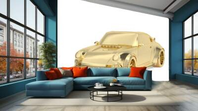 Gold car Isolated On White Background, 3D render. 3D illustration. Wall mural