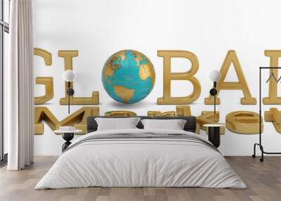 Golden global market word  isolated on white background 3D illustration. Wall mural