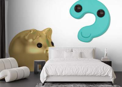 question mark and piggy bank 3D rendering isolated on white background Wall mural