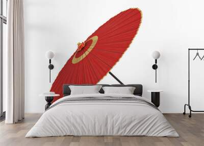 Red japanese umbrella isolated on white background. 3D illustration. Wall mural