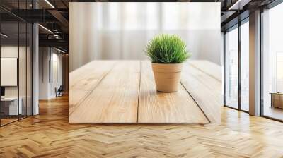 Wooden Dining Table with Potted Plant Decoration Wall mural