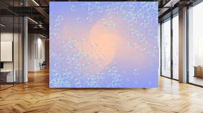 Bubble background with shampoo foam and detergent soap. 3d vector illustration concept. Blue fizz and splash. Realistic water frame and border. Rainbow colorful liquid bubble background. Wall mural