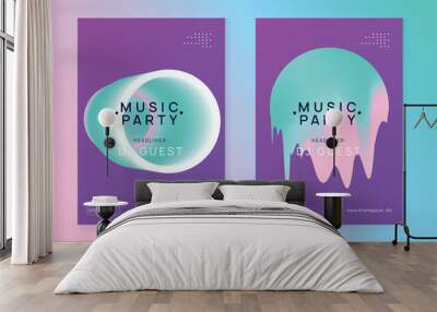 Dance Poster. Futuristic Pattern For Brochure Design. Trendy Club Banner. Wave Art For Invitation. Neon And Nightlife Layout. Pink And Turquoise Dance Poster Wall mural