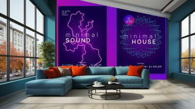 Dj event neon flyer. Techno trance party. Electro dance music. E Wall mural