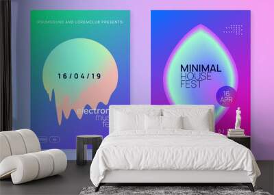 House Fest. Cool Disco Event. Electro And Show Shape. Linear Art For Presentation. Memphis Background For Invitation Design. Purple And Turquoise House Fest Wall mural