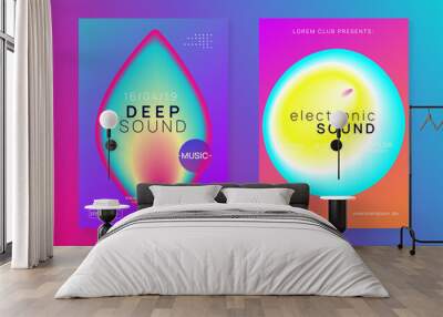 House Poster. Neon And Discotheque Concept. Holiday Background For Presentation Shape. Fun Glitch For Invitation. Linear Club Event. Blue And Purple House Poster Wall mural