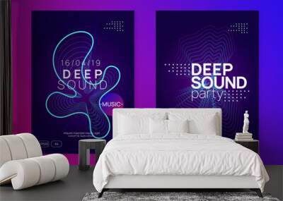 Neon dj party flyer. Electro dance music. Techno trance. Electronic sound event. Club fest poster. Wall mural