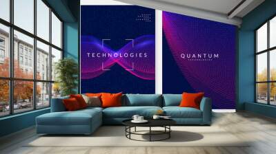 Quantum computing background. Technology for big data, visualization, artificial intelligence and deep learning. Design template for storage concept. Cyber quantum computing backdrop. Wall mural