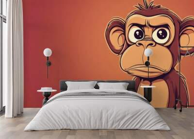 Cartoon illustration of an irritated monkey with a soft gradient line design Wall mural