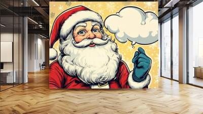 Cartoon Santa Claus featuring a thought bubble Wall mural