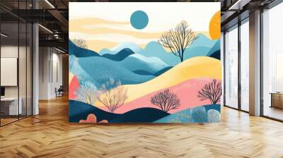 Eco friendly flyer or cover design featuring a whimsical abstract landscape illustration Wall mural