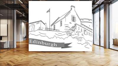 Hand drawing of Edinburgh Castle. Famous old Castle in Scotland, United Kingdom. Historic sight. Vintage engraving sketch of Edinburgh Castle. Vector illustration. Wall mural