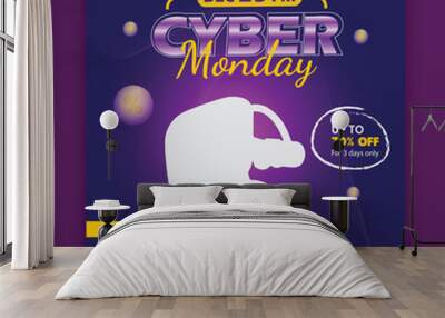 Cyber Monday flash sale social media post design template or earbuds sale promotion web banner design Wall mural