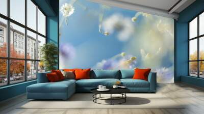 Beautiful flowers. Abstract blurred blue nature background Wall mural