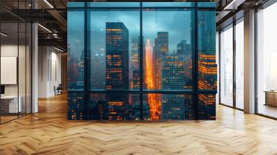 City Street at Night With Tall Buildings Wall mural