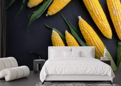 Corn on the Cob on Black Background Wall mural