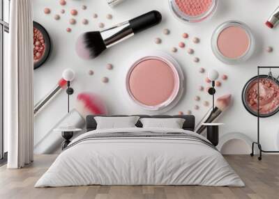 Makeup Products On White Background Wall mural