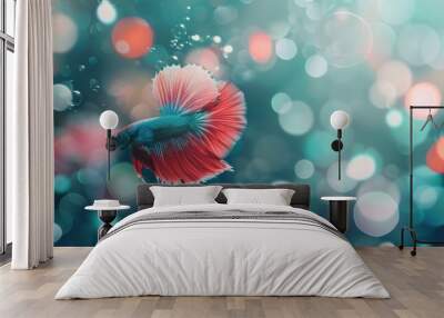 Red Betta Fish Swimming in Bokeh Background Wall mural