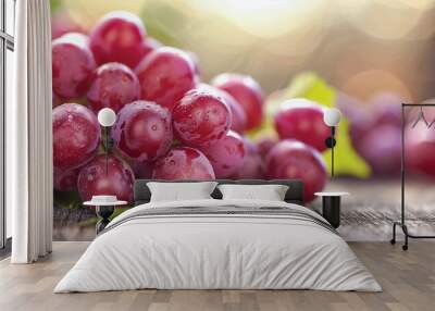 Red Grapes on Wooden Table Wall mural