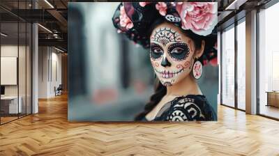 Woman With Sugar Skull Makeup Wall mural