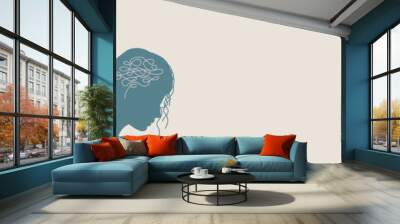 Illustration of mental health struggles. Two overlapping silhouettes symbolizing tangled thoughts and inner conflict. Concept of psychological disorders, split personality, and emotional imbalance Wall mural