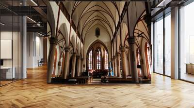 Interior view to The Sacred Heart of Jesus Cathedral in Lome, Togo Wall mural