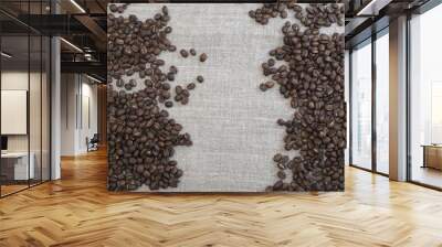 roasted coffee beans on a kitchen table.  Wall mural