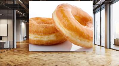 Two ring donuts, one glazed, one plain, on a white background Wall mural