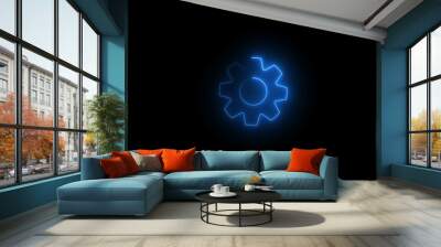 glowing neon gear icon on black background Wall mural