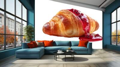 A set of three types of croissants. Natural croissants culinary design elements, side view. Fresh croissants from the bakery. Isolated on transparent background. KI. Wall mural