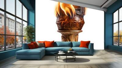 Burning wooden torch. Isolated on a transparent background. Wall mural