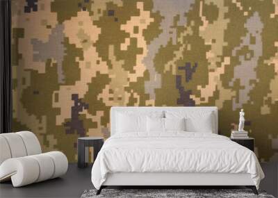 Green pixel camouflage military pattern on textile background Wall mural