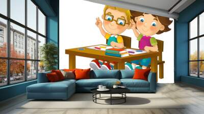 Cartoon children sitting - learning Wall mural