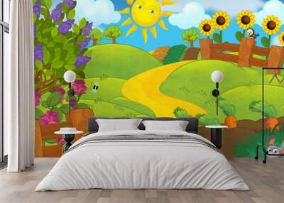 Cartoon scene of a farm - illustration for the children Wall mural