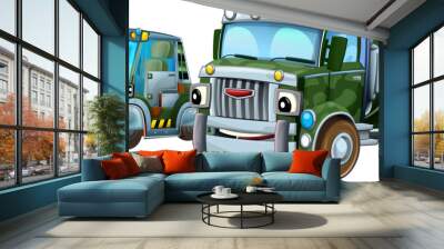 cartoon scene with two military army cars vehicles theme isolated background illustration for children Wall mural