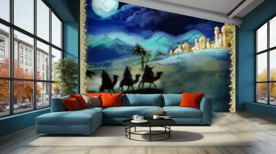 the illustration of the shooting star and three kings Wall mural