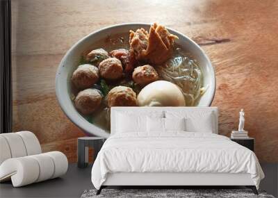 bakso. indonesian beef meatball served with noodle and boiled egg Wall mural